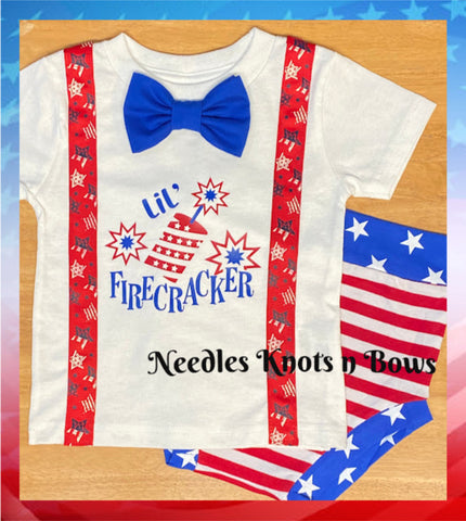 boys 4th of July outfit. Lil' Firecracker baby outfit