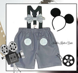 boys Steamboat Willie 1st birthday and cake smash outfit in a Mickey Mouse theme