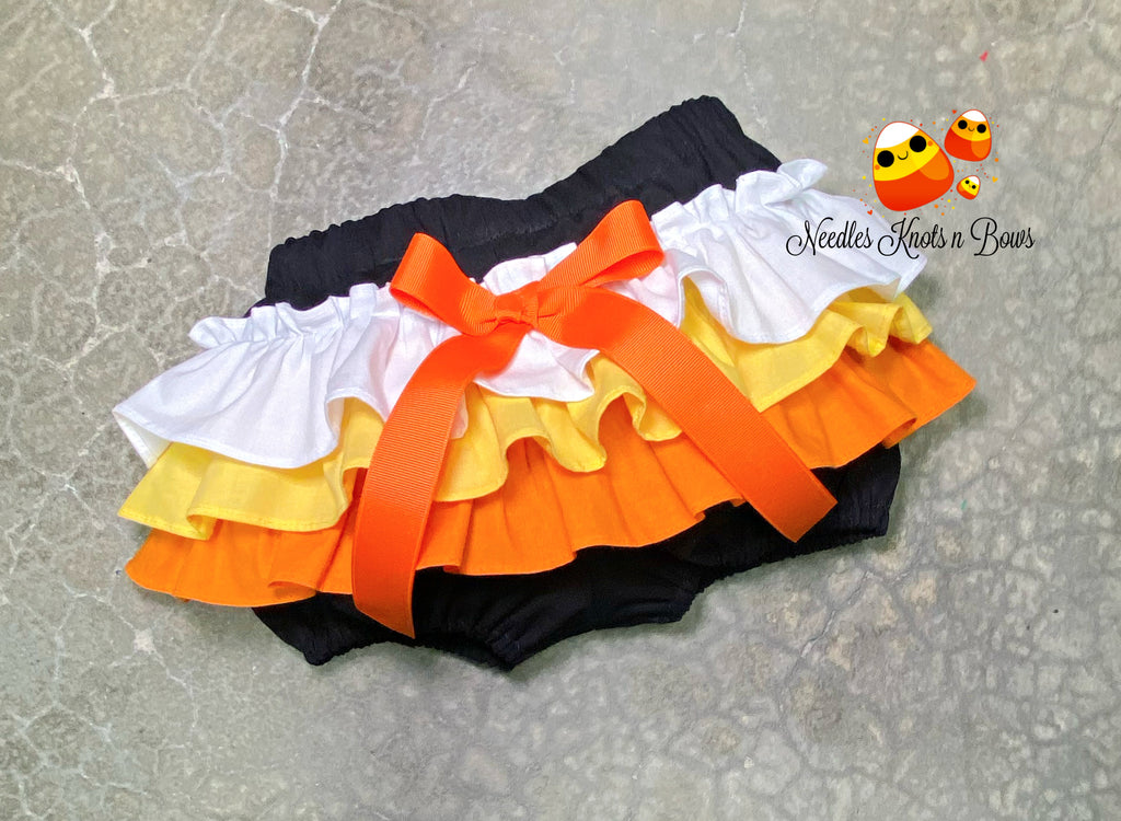 Candy Corn cutie online halloween ruffle polka dot diaper cover set 3-6m