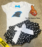 Carolina Panthers game day football outfit for baby girls and toddlers.