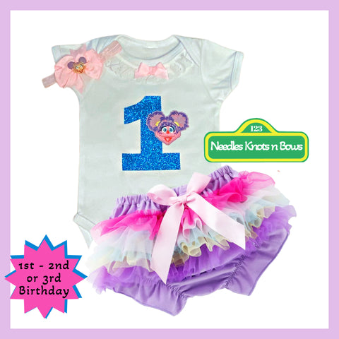 Baby girls Abby Cadabby cake smash and 1st birthday outfit.