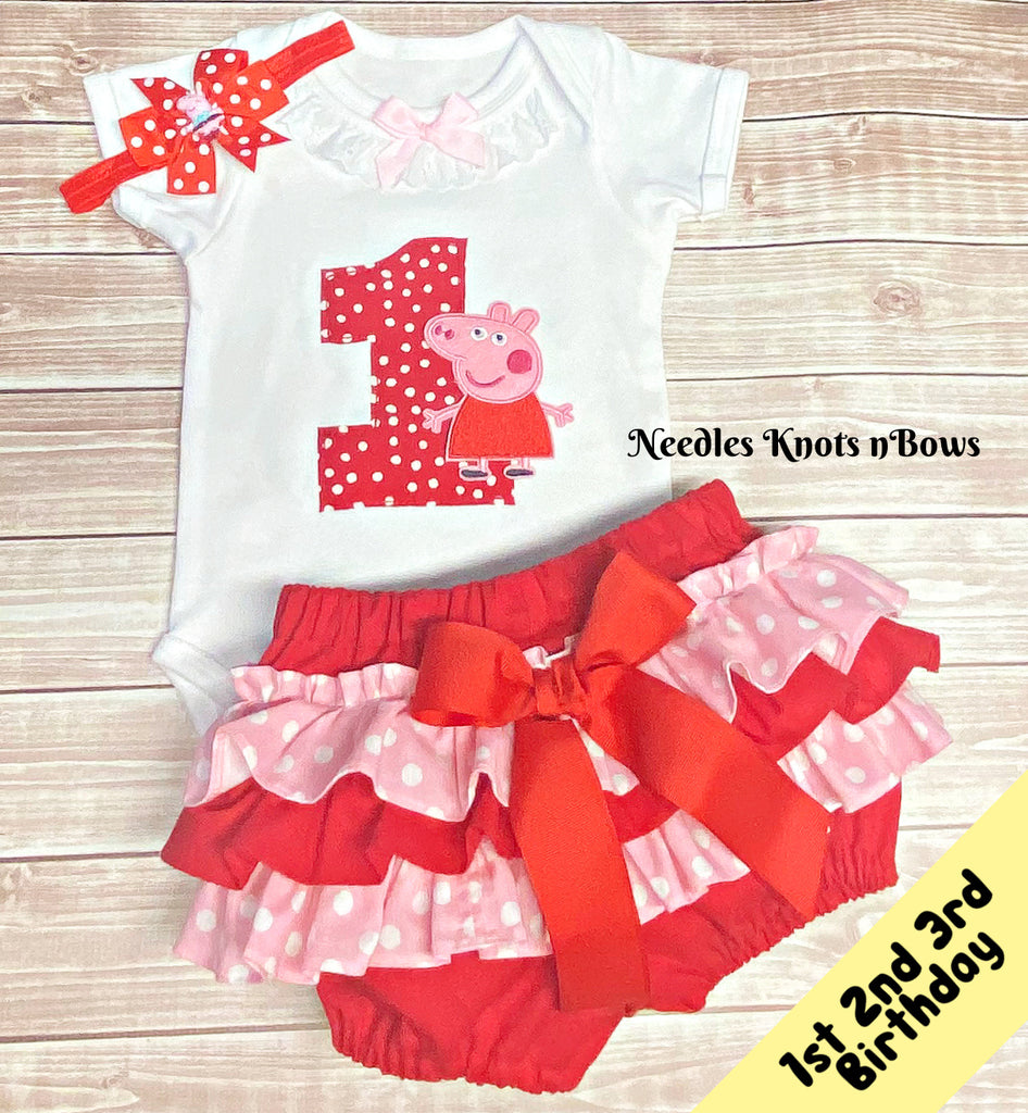 Girls Peppa Pig 1st Birthday Outfit Needles Knots n Bows Girls Peppa Pig 1st Birthday Outfit Needles Knots n Bows