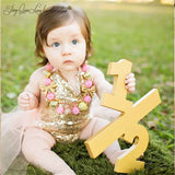 Girls pink and sequin gold 1st birthday outfit. Girls cake smash outfit.
