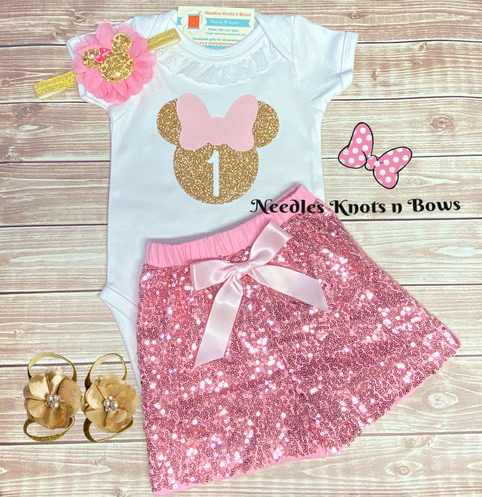 Minnie Mouse Pink & Gold 1st Birthday Outfit Size 3 / Onesie Minnie Mouse Pink & Gold 1st Birthday Outfit Size 3 / Onesie