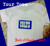 Back of onesie or shirt has them name on it