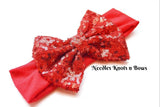 Red sequin bow headband.