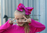 Large Hot Pink Sequin Hair Bow, Girls 8" Fushia Sequin Hair Bow