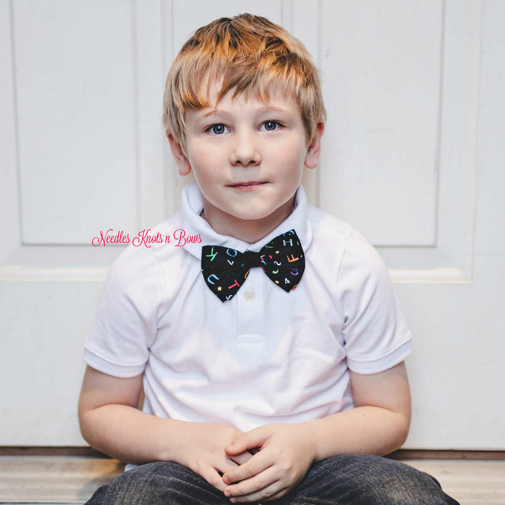 Alphabet Bow Tie, School Bow Tie, ABC's on Black, Back to School Bow Tie