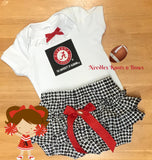 Baby girls University of Alabama Crimson Tide game day football outfit.  Toddler NCAA outfit for girls.