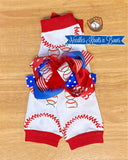 Girls baseball leg warmers hair bow accessory set.  Baby girls baseball headband.
