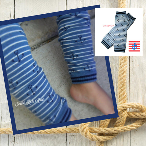 Blue and white striped anchor leg warmers, Baby, toddler nautical leg warmers,