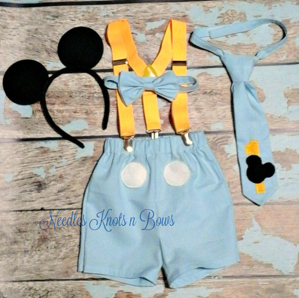 Boys Blue Mickey Mouse Cake Smash Outfit, 1st Birthday Outfit Needles Knots n Bows Boys Blue Mickey Mouse Cake Smash Outfit, 1st Birthday Outfit Needles Knots n Bows