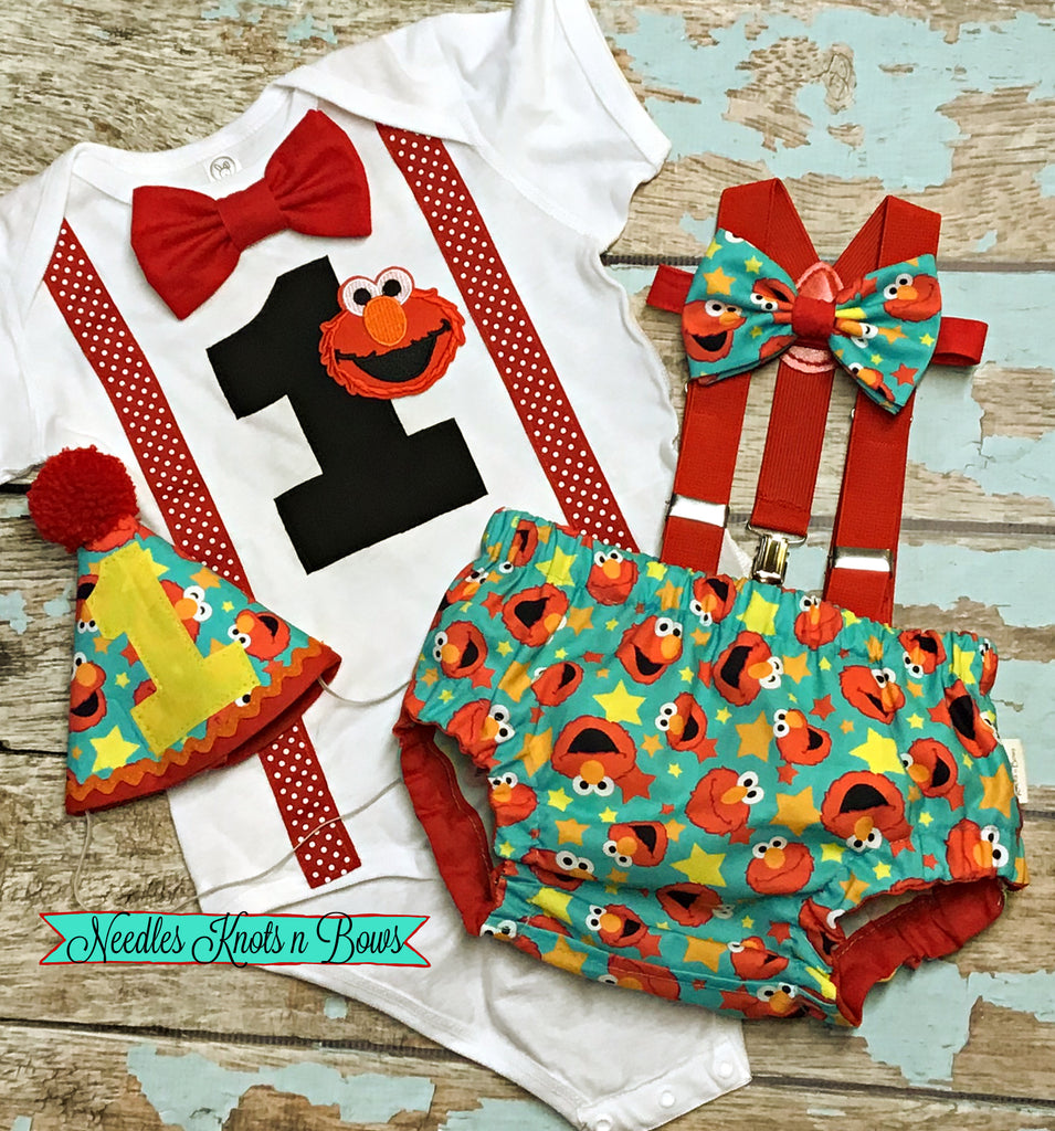Boys Elmo 1st Birthday Outfit, Cake Smash Outfit Boy – Needles