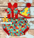 Boys elmo cake smash outfit and birthday hat