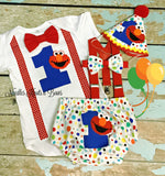 Boys Elmo 1st Birthday Outfit and Cake Smash Outfit,  Polka Dot Elmo Cake Smash Outfit.