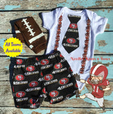 Baby boys and toddlers San Francisco 49ers game day outfit.
