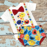 Boys Sesame Street birthday shirt and diaper cover.