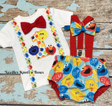 Boys 1st Birthday Outfit in Sesame Street theme.  Boys 2nd Birthday Outfit.