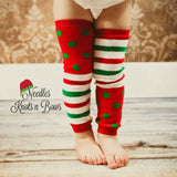 Red and green Christmas leg warmers.  Polka dot, striped baby toddler leg warmers for boys and girls.
