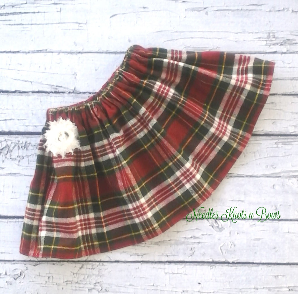 Girls Christmas Tartan Plaid Skirt, NB Size