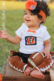 NFL baby outfit for girls.  Cincinnati Bengals game day football outfit for baby girls and toddlers.