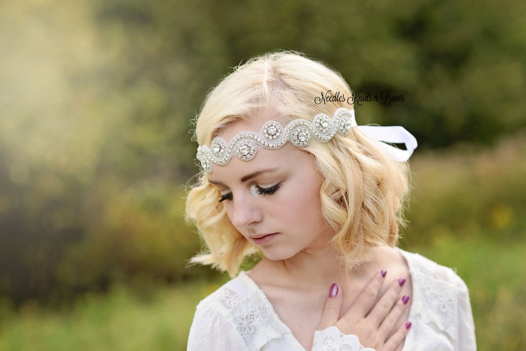 Visara Girl's Diamante Bow Headband – White Or Cream For Wedding Flower Girl