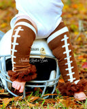Baby girls and toddlers boutique football leg warmers with ruffle trim.