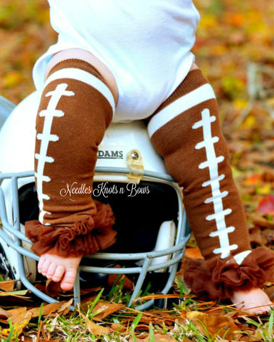 Baby girls and toddlers boutique football leg warmers with ruffle trim.