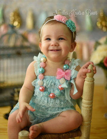 Girls Aqua & Pink Petti Lace 1st Birthday Outfit, Cake Smash