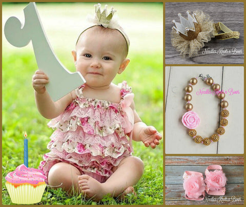 Girls Pink Floral 1st Birthday Cake Smash Outfit