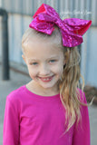Large Hot Pink Sequin Hair Bow, Girls 8" Fushia Sequin Hair Bow