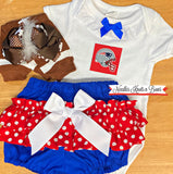 Baby girls and toddler New England Patriotis football outfit.