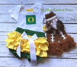 Baby girls and toddlers Oregon Ducks game day football outfit.