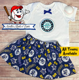 Baby girls and toddlers Seattle Mariners game day baseball outfit.  Baby Toddler MLB outfit.