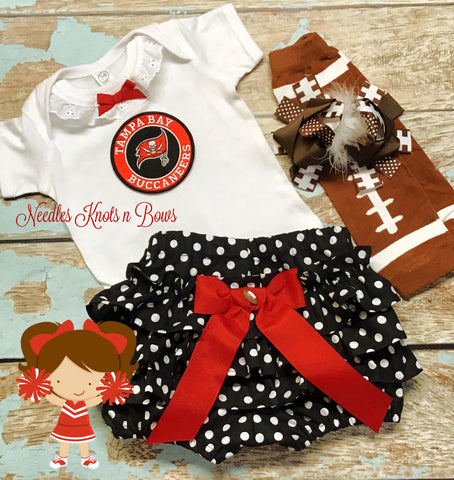 Tampa Bay Buccaneers game day football outfit for baby girls and toddlers.