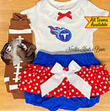 Baby girls and toddlers Tennessee Titans game day football outfit.