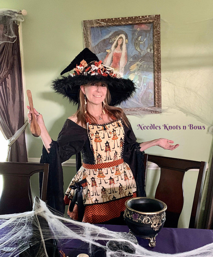 WOMENS APRON-Stitchy Witches Halloween Flounce Apron online