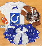 Indianapolis Colts game day football outfit for baby girls and toddlers.  NFL baby outfit for girl.