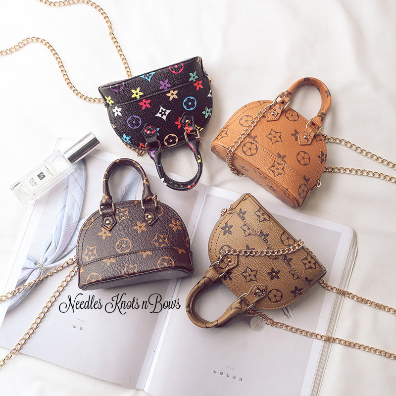 Girls Mini Fashion Logo Shell Handbag, Crossbody Dome Purse – Needles Knots  n Bows