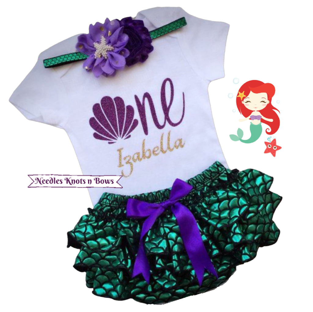 Girls Mermaid 1st Birthday Outfit, Cake Smash Outfit 12 Months / Birthday Onesie & Headband Girls Mermaid 1st Birthday Outfit, Cake Smash Outfit 12 Months / Birthday Onesie & Headband
