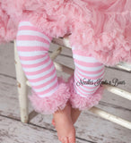 Pink and white striped leg warmers. Baby toddler leg warmers.