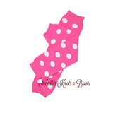 Pink polka dot leg warmers for baby girls and toddlers.