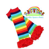Ruffled rainbow striped leg warmers,