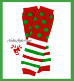 Red and green polka dot striped Christmas leg warmers.  Baby, Toddler, boys and girls leg warmers
