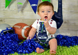 Baby Boys & Toddlers Seattle Seahawks football outfit.  Fun for taking your little one out to his first game, using for milestone photo shoots or using as a baby shower gift for those die hard team fans that would be so excited to dress him up in team colors for the first time.