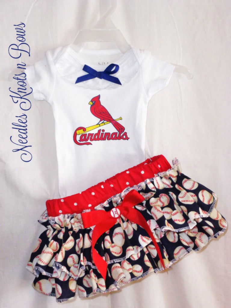 Needles Knots N Bows Girls St. Louis Cardinals Game Day Baseball Outfit, Baby, Toddler 24 Months / Outfit w/Headband