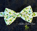 Leprechaun Hats and Shamrocks on white St. Patrick's Day bow tie