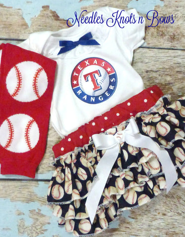 Baby girls Texas Rangers game day baseball outfit.  Baby, toddler baseball outfit for girls.