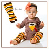 Brown, orange, yellow and white striped leg warmers. Baby toddler Fall, Thanksgiving striped leg warmers.