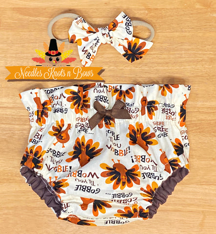 Baby girls and toddlers Thanksgiving Turkey high waist bloomers.